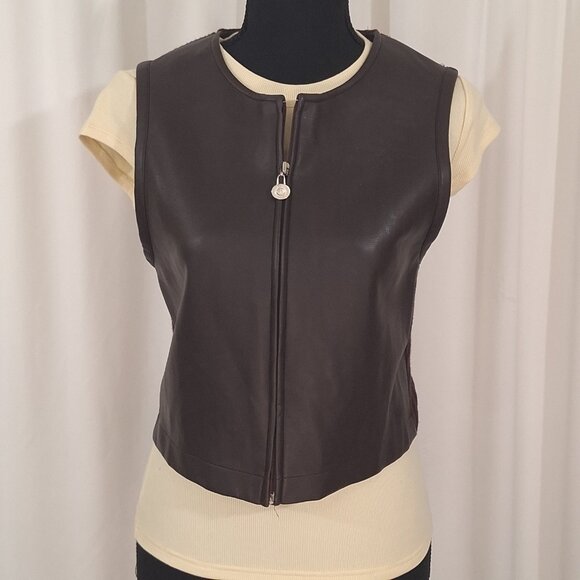 Objects D’Art Brown Pleather & Knit Vest Size Med 90s Artsy Vintage Made in USA - Picture 3 of 16